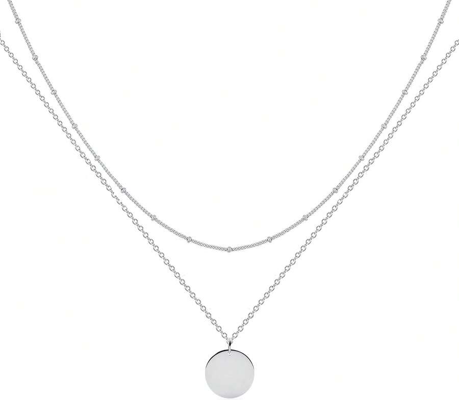 MEVECCO Layered Heart Necklace Pendant Handmade 18k Gold Plated Dainty Gold Choker Arrow Bar Layering Long Necklace For Women - 分層磁碟-SL - 查看 1