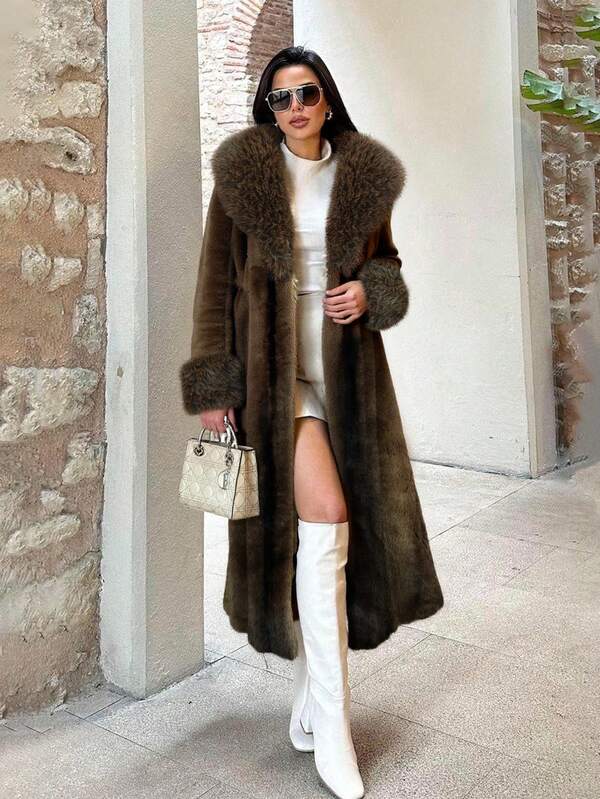 Cinturón de cintura anudado de piel sintética de unicolor, chaqueta de pelo, para uso en vacaciones y diario, invierno para mujer