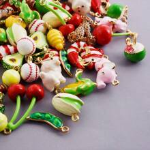 2/4/9pcs Mixed Colorful 3D Alloy Drip Oil Cute Animal, Fruit, Food, Marine Life Series Pendant DIY Necklace, Bracelet, Earring Jewelry Making Accessories