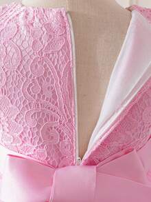 2pcs Girls Autumn Outfit: Pink Lace Patchwork Tulle Princess Dress & Jacket Set, Handmade 3D Floral Mesh Tulle Dress For Girls, Suitable For Birthday Party, Wedding, Piano Recital, Special Occasions - Pink - View 11