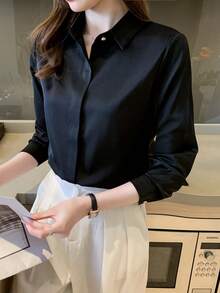 YUXIN A Must - Have For Women All Year Round! Satin Long - Sleeve Shirts In Multiple Colors, Exquisite Collar Hidden Stitching Details, Metal Buttons Show High - End Style, Suitable For Both Workplace And Leisure