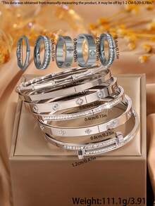 Camhanno 1/1 Set Luxury Stainless Steel Bracelet & Ring Combo, Versatile Fashion Accessories, Best Gift For Girlfriend - Gold - View 4