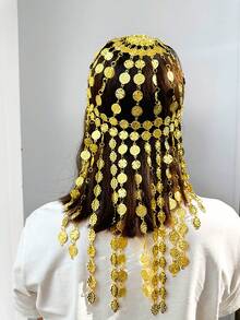 1件中东复古宫廷硬币面具，肚皮舞脸链，新款创意头饰，金合金硬币流苏头带，中东流行头饰情人节配饰 - 均碼 - 查看 11