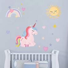 1 件彩虹独角兽自粘墙贴心形唯美童话女孩风格儿童房装饰贴纸适用于客厅、卧室、浴室、家居装饰、贴纸、墙贴花、乙烯基贴花用于家庭浴室装饰、春季装饰让您的家焕然一新、节日装饰贴纸礼物生日毕业 - 彩色 - 查看 3