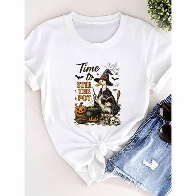 180g Camicia in puro cotone autunnale, è il momento di mescolare il calderone, strega anatra, calderone, Ognissanti, T-shirt premium morbida unisex, t