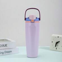 Owa La Style 30oz Stainless Steel Tumbler With Straw & Handle – Large Capacity Insulated Water Bottle, Flip-Top Leak-Proof Lid, Portable Travel Mug For Car, Outdoor, Office