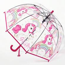 1pc New Children's Colorful Princess Umbrella With Bag Edge Cute Transparent Plastic Printed Unicorn Kindergarten Umbrella Boy Valentine Heart Valentine Summer Cooling,Beach,Travel - Hot Pink - View 13