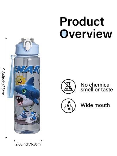 1 个 750ml/26oz 山海经主题透明吸管运动水壶，配有方便携带的背带，防漏设计，重量轻，适合跑步、骑自行车、徒步旅行、户外使用、节日和生日礼物
