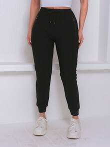 Women's Polyester Tie Pants - Black - View 3