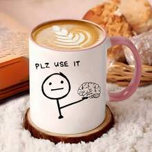1 Pieza Taza de café de cerámica de 11 onzas con ilustración de "Por favor úsala" del cerebro, taza reutilizable con recubrimiento múltiple, apta para lavavajillas y microondas, taza de café con humor de uso múltiple, regalo portátil para la oficina, taza de té, taza de leche, de vuelta a la escuela - Multicolor - Ver 20