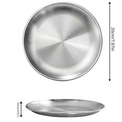 Stainless Steel Plates, 7.87 Inches Dinner Dishes Serving Camping Plates For Picnic Outdoor Camping, Reusable And Dishwasher , Ramadan Supplies