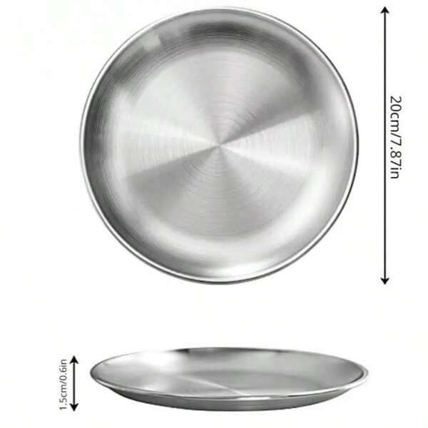 Stainless Steel Plates, 7.87 Inches Dinner Dishes Serving Camping Plates For Picnic Outdoor Camping, Reusable And Dishwasher, Festival Supplies