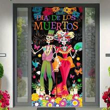 2D Door Sign, 1pc Life & Death Door Plaque - Vibrant Grim Reaper Couple Design, Polyester, No Power Needed, Great For Parties, Festivals And Mexican Holiday Decor, Mexican Style Door Cover