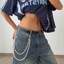 1 Pieceins Hip Hop Jeans Decorative Pants Chain Beaded Cross Imitation Pearl Punk Waist Chain For Women, Suitable For Various Festivals, Parties, And Casual Occasions In Summer, School - MY02 Vàng 1742 - Xem 4