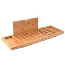 1 szt. wysuwana bambusowa tacka do wanny, rozkładany stojak do przechowywania wanny, antypoślizgowa tacka do przechowywania, uchwyt do telefonu komórkowego i notebooka, przechowywanie akcesoriów kąpielowych, akcesoria łazienkowe, akcesoria do wanny, przechowywanie i organizacja łazienki