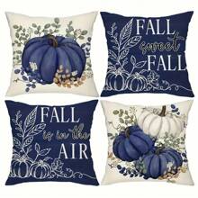 4pcs Fall Harvest Thanksgiving Decorative Pillow Covers, Thanksgiving Seasonal Design, Fall Decor, With Pumpkins And Leaves, Soft And Comfortable Material, Room Decor, A Gift For Family, Friends And Colleagues, Single-Sided Printing, Pillow Core Not Included, 18x18Inches,Christmas Decoration
