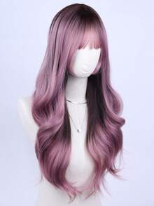 Blue Pink Bangs Wavy Long Wig 26 Inches For Party Styling Versatile Fashion Look