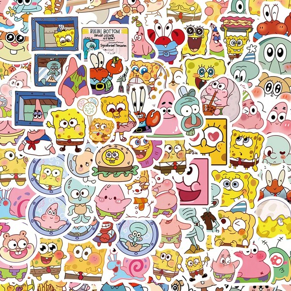 SPONGEBOB 95pcs SpongeBob Cartoon Cute Waterproof Stickers Laptop Stickers Funny Stickers Stickers For Adults , Suitable For Decorating Phone Cases, Diaries, Water Cups, Suitcases, Etc. They Are Perfect Gifts For Friends, Ideal For Christmas, Halloween, Parties, And Birthdays.