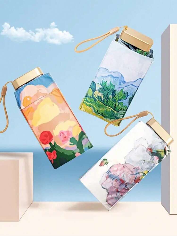 Paraguas con estampado floral para mujer - Ligero, portátil, protección UV, plegable, adecuado para todo tipo de clima, paraguas portátil para mujer, resistente a la lluvia y al viento - Multicolor - Añade 1