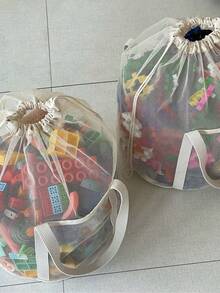 1个大容量物品抽绳收纳袋积木收纳桶网状玩具整理桶帆布书籍整理桶便携式游泳洗漱袋多功能物品收纳袋带提手轻便拼图收纳袋毛绒玩具收纳抽绳袋大号日常洗衣篮儿童物品收纳桶 - 米色 - 查看 8