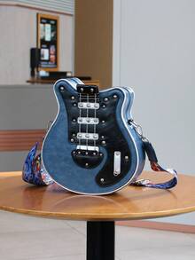 Túi đựng đàn guitar mini kiểu Mỹ Y2K Baddie Retro sáng tạo cá nhân hóa mới năm 2025, Túi đựng đàn guitar bass bất đối xứng, Túi đeo vai, Túi đeo chéo, Trang trí đinh tán xích Màu tương phản Túi đeo rộng dành cho cả nam và nữ (Kích thước nhỏ) - Màu xanh lam - Xem 4