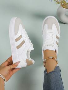 Women's Lace-Up Casual Sneakers - Breathable Synthetic Upper, Vibrant Khaki Accents, EVA/PVC Cushioned Outsole For All-Day Comfort - Suitable For Work, Everyday Wear And Leisure, Women's Athletic Shoes, Work Shoes, Slip-On Shoes, Modern Sneakers, Durable Traction, Comfortable Fit