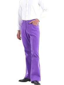 Wbestwind Men's Relaxed Stretch Vintage 60s 70s Bell Bottom Fit Comfort Flared Retro Leg Denim Jeans Halloween Christmas New Year - 紫色 - 查看 4