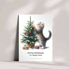 1 pieza Tarjeta de felicitación navideña australiana con sobre, 11cm X 16cm - Diseño encantador de gatos besándose con adornos festivos, ideal para amigos, familia y amantes de los gatos, tarjeta de celebración navideña conmovedora