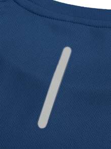 تي شيرت رياضي بأكمام قصيرة خفيف الوزن، قابل للتنفس، مرطب، مطبوع بخطوط عاكسة، بياقة دائرية أساسية بلون سادة للركض والتمارين الرياضية في الهواء الطلق