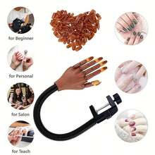 QWD Beginner & Advanced Nail Practice Hand Kit – Flexible Mannequin Hand For Nail Training, Fake Practice Hand With Movable Fingers, 200PCS Nail Tips, File, Brush & Clipper – Perfect For Nail Art Beginners & Professionals - 6合一套裝 - 查看 3