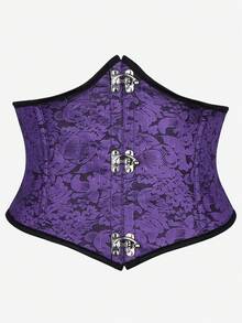 Underbust Corset Steampunk Gothic Punk Style Short Waist Trainer Cincher, Palace Bodice Waist Cincher With Hook And Buckle Closure - Purple - View 1