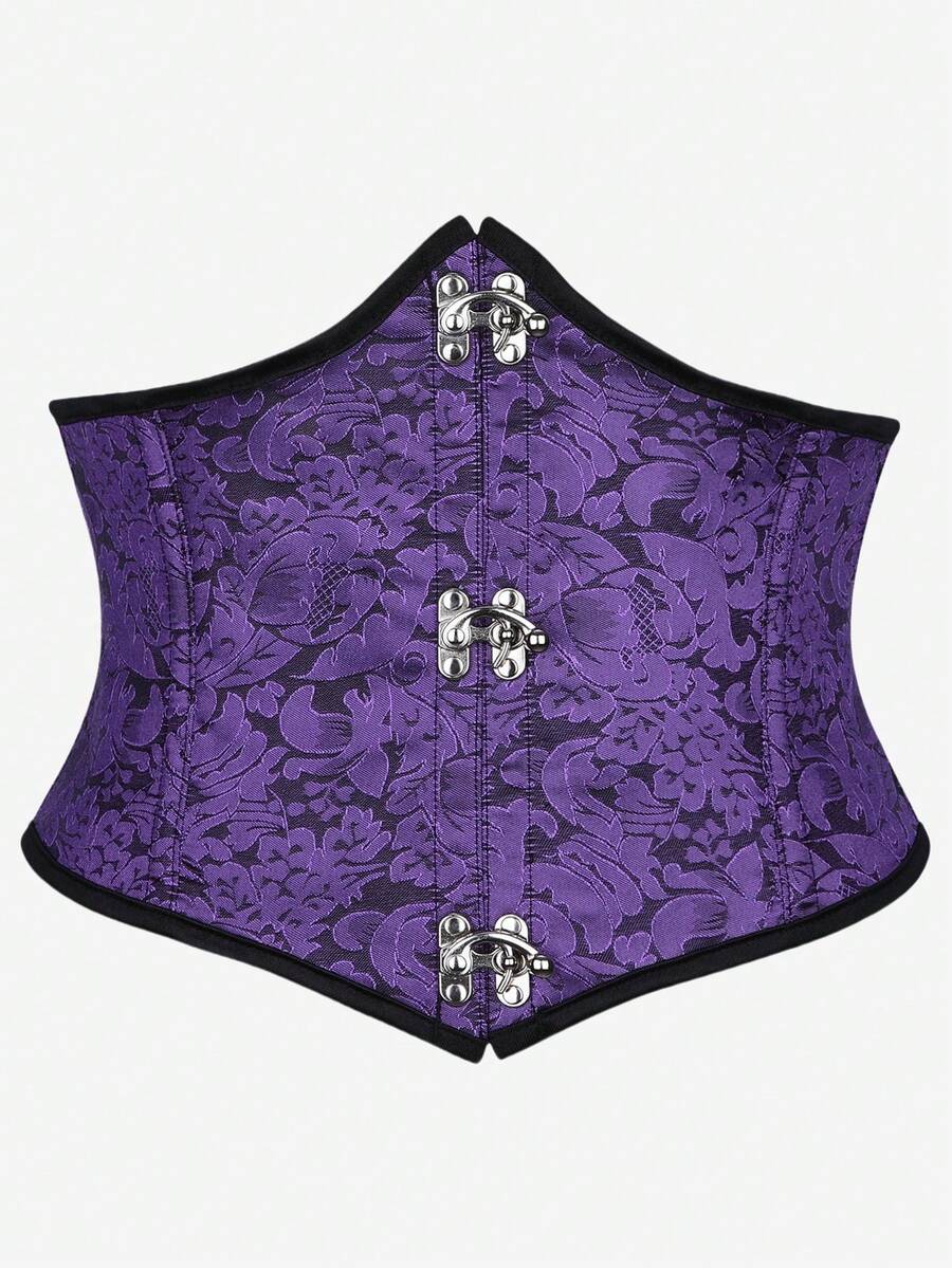 Underbust Corset Steampunk Gothic Punk Style Short Waist Trainer Cincher, Palace Bodice Waist Cincher With Hook And Buckle Closure - Purple - View 1