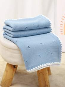1 件休闲简约婴儿毯，儿童针织毯，带精致波浪边，儿童厚毯 - 淺藍 - 查看 2