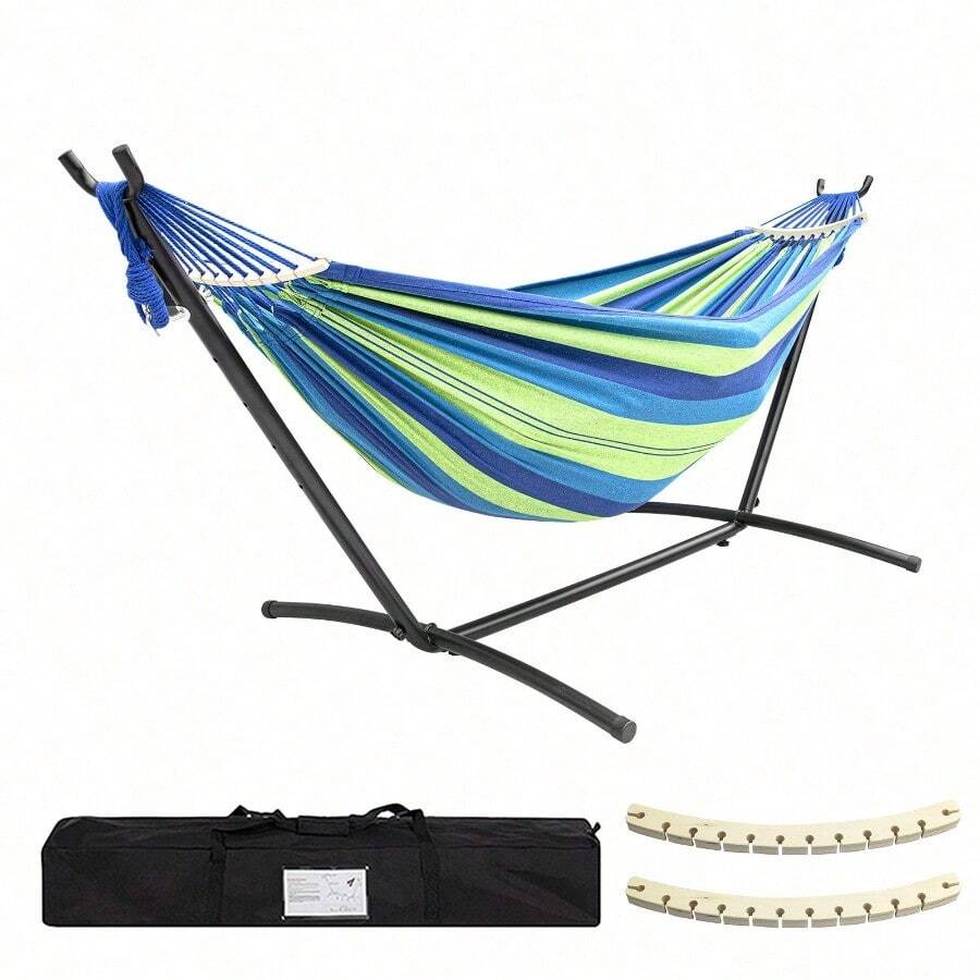 Double Hammock With Stand Included 450lb Capacity Steel Stand, Premium Carry Bag Included And Two Anti Roll Balance Beam - 綠色 - 查看 1