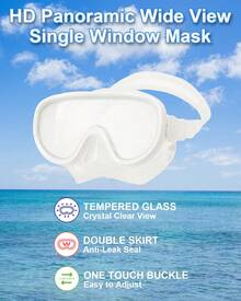 Reef Tourer Adult Single-Window Mask & Snorkel Set, Semi-Dry Top, Purge Valve, Panoramic Wide View Tempered Glass Lens, Snorkeling Gear For Ages 10+ With Reusable Travel Mesh Bag, RC0105 - White - View 3