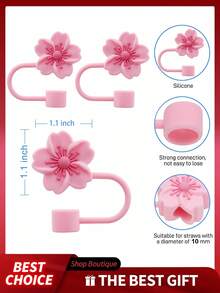 6pcs Straw Toppers, Straw Cover, Straw Covers Cap, Reusable Silicone Straw Toppers Compatible With Stanley Cup Spill Leak Stopper Splash Dust Proof Straws Cover , Straws - Begonia Flower Straw Lid - View 2