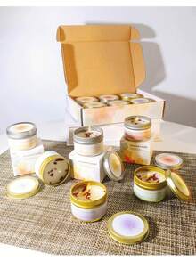 6 Gift Boxes Containing Large Bean Wax Dried Flower Scented Candles, Wedding Souvenirs, Birthday Gifts, Fragrant Floral Scented Candles