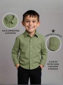 Children's White Long Sleeve Button Down Shirt Premium Line - Green - View 5