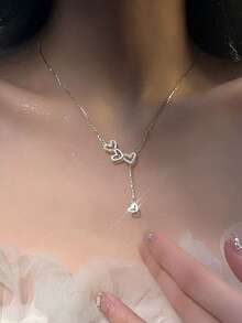 1 件优雅简约水钻三心流苏吊坠项链，奢华百搭设计，适合女性、新娘、订婚珠宝、女朋友或情人节礼物，情人节、妈妈、母亲、母亲节、礼物