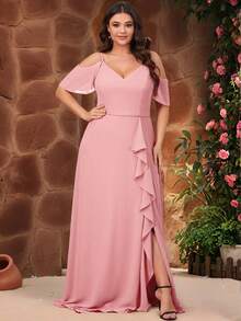 Women Plus Size Elegant Solid Color Party Elegant Mature Chiffon Twist Ruffle/Ruffle Pocket Wedding