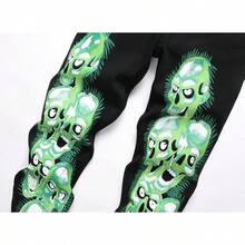 Men's Casual Printed Jeans Skinny Denim Pantshalloween - 骷髏 5709 - 查看 11