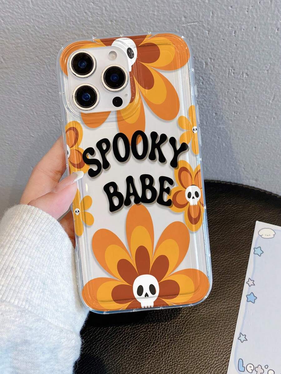 Skeleton 1pc Floral Skull Pattern, Air Cushion Transparent Anti-Fall Phone Protective Case, TPU Material, Suitable As Holiday Gift, Compatible With IPhone XS/XS Max/XR/11 12 13 14 15 16 Pro/Pro Max/14 15 16 Plus, Unisex, Also Compatible With Samsung Phones - Clear - View 1