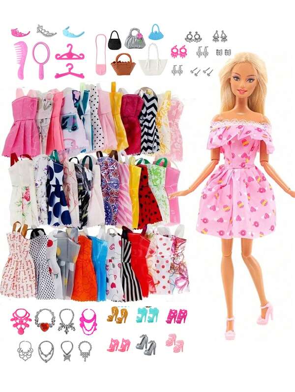 60 Pcs Of Girl Dolls Holiday Gift Toy Accessories,30cm Dolls/11.5-Inch Dolls 10 Random Fashionable Dresses, 10 Pairs Of Random Shoes, 10 Bags, 4 Crown, 10 Necklace, 10 Earrings, Suitable For 11 Inch Dolls , Doll Clothing,Big Doll,Small Dolls, Clothes, House, Accessories, Doll Clothes,,Doll Clothes, Clothes For Barbies, Doll Accessories, Accessories For Dolls