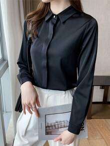YUXIN A Must - Have For Women All Year Round! Satin Long - Sleeve Shirts In Multiple Colors, Exquisite Collar Hidden Stitching Details, Metal Buttons Show High - End Style, Suitable For Both Workplace And Leisure