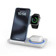 SUONEE 3-in-1 faltbare kabellose Ladestation, Ladegerät-Ständer mit LED-Nachtlicht, kompatibel mit iPhone 16/15/14/13/12/11/Pro/Max/Mini/8/Plus/X/XR/XS/SE, kompatibel mit Apple Watch Ultra/9/8/7/6/5/4/3/2/1/SE, kompatibel mit 3/2/Pro, für Büro, Wohnheim, Zuhause, kabelloses Ladegerät, Handyladegerät