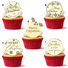 5/10/20 Peças Toppers Acrílicos Dourados para Cupcake de Natal para Decoração de Bolo de Festa de Natal - Multicolorido - Visão 1