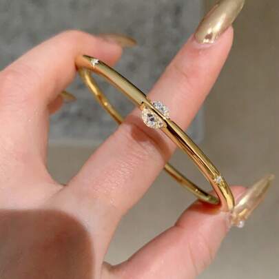 1pc Elegant Shiny Stone Decor Slim Bangle Bracelet