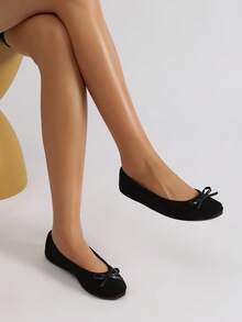 Giày ba lê cổ điển nhẹ, mềm mại, thoải mái, đa năng, dễ mang, có thể gấp gọn, thích hợp để mang trong nhà, dép xăng đan đế bằng cho nữ, dép đi trong nhà cho nữ - màu đen - Xem 8