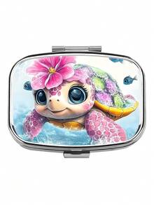 1pc Owl, Puppy, Fox, Cat Pattern Printed Square Pill Box, 2 Compartment Portable Pill Case For Pocket Or Wallet, Decorative Metal Medicine Vitamin Storage Box For Pocket, Wallet, Travel, Unique Gift - Multicolor - View 32