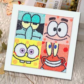  1pc SpongeBob SquarePants Diamond Painting Full Of Diamonds With Frame Handmade DIY Diamond Painting Very Suitable For Festivals, Fans, Schools, And Gift Giving,School Supplies,Back Back To School Supplies Halloween Gift Supplies Christmas Gifts